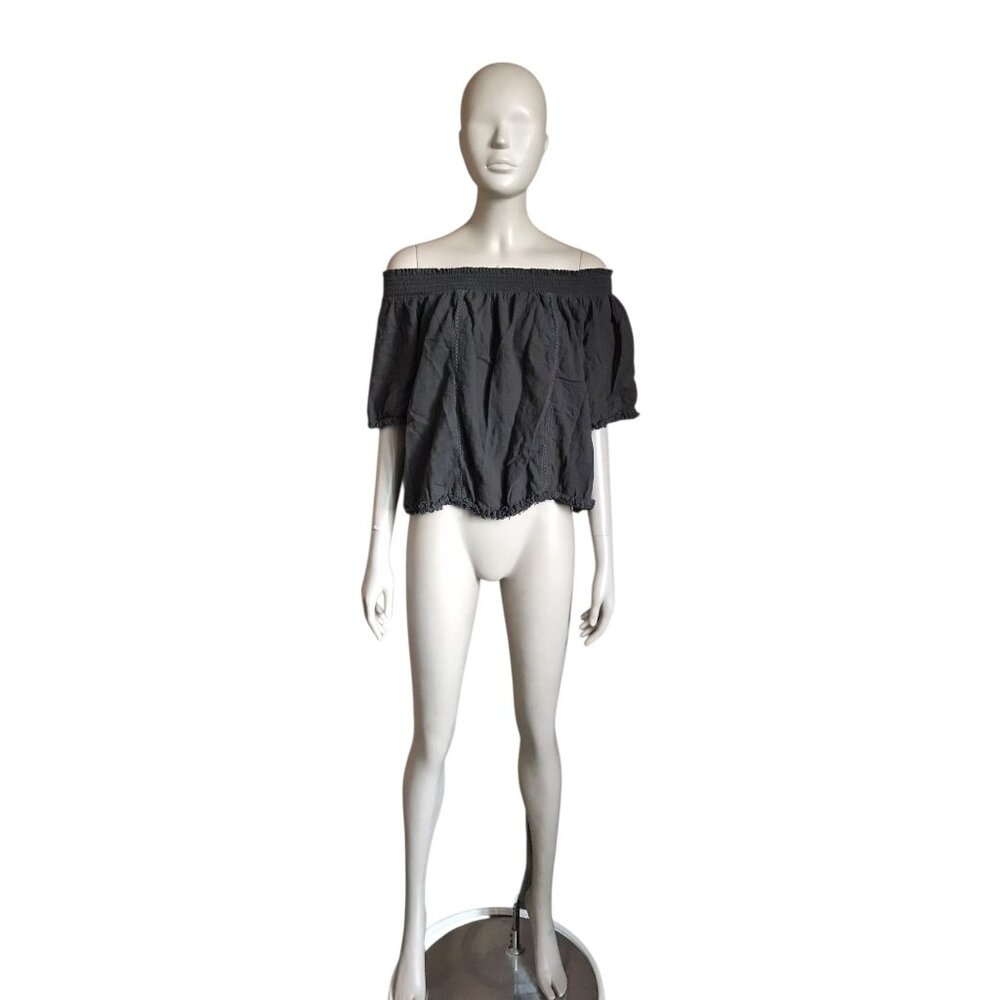 Aerie Dark Gray Off the Shoulder Short Sleeve Top